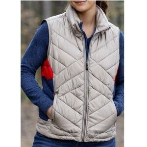 VTG 80's Mountain Goat Puffer Ski Vest Colorblock Down Red Blue Tan Womens Sz M‎